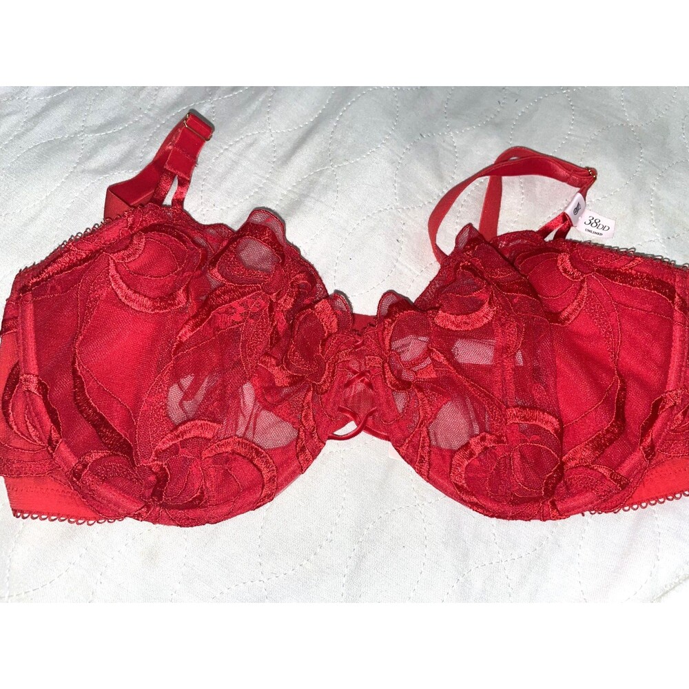 VICTORIA SECRET DREAM Angels PUSH UP without padding BRA embroidered 38DD Red